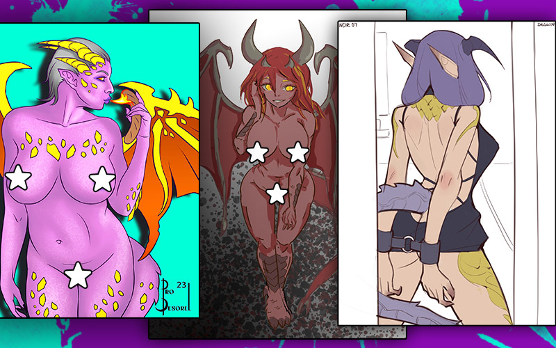Image of beautiful dragon girls drawn by multiple artist credited below