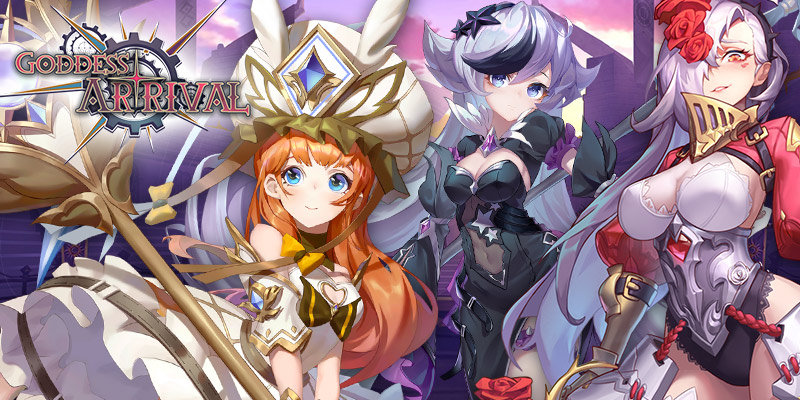 Image showing various characters and the logo of the game Goddess Arrival