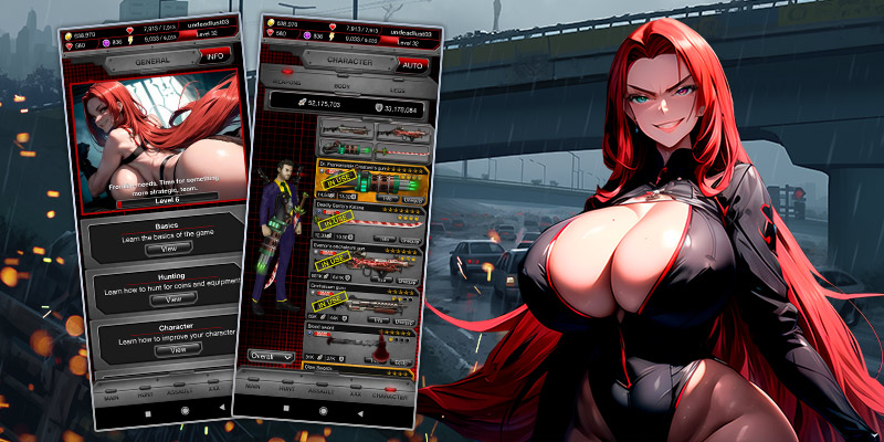 Image showing a girl with large breasts and some of the weapon you will get to play with