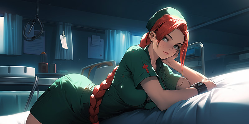 Obraz przedstawiający jedną z pielęgniarek z gry