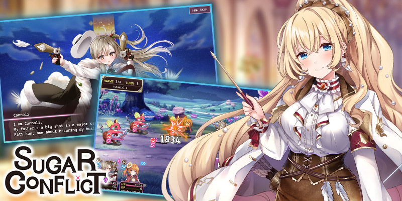 Image showing some of the gameplay and a cute blonde lady from Sugar Conflict