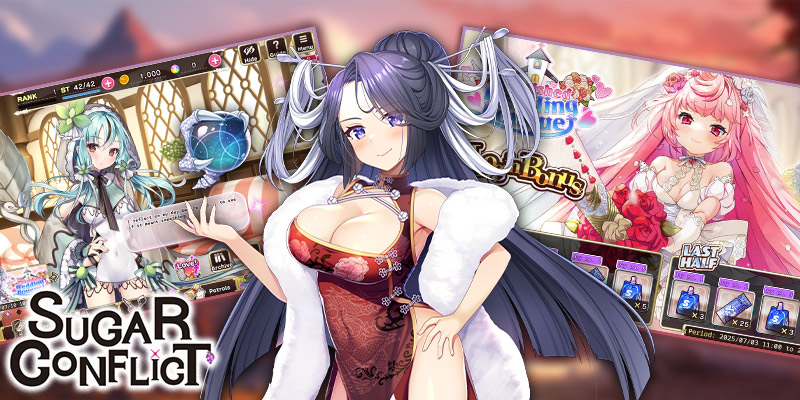 Image showing some of the characters and one of thew oppai waifu of Sugar Conflict