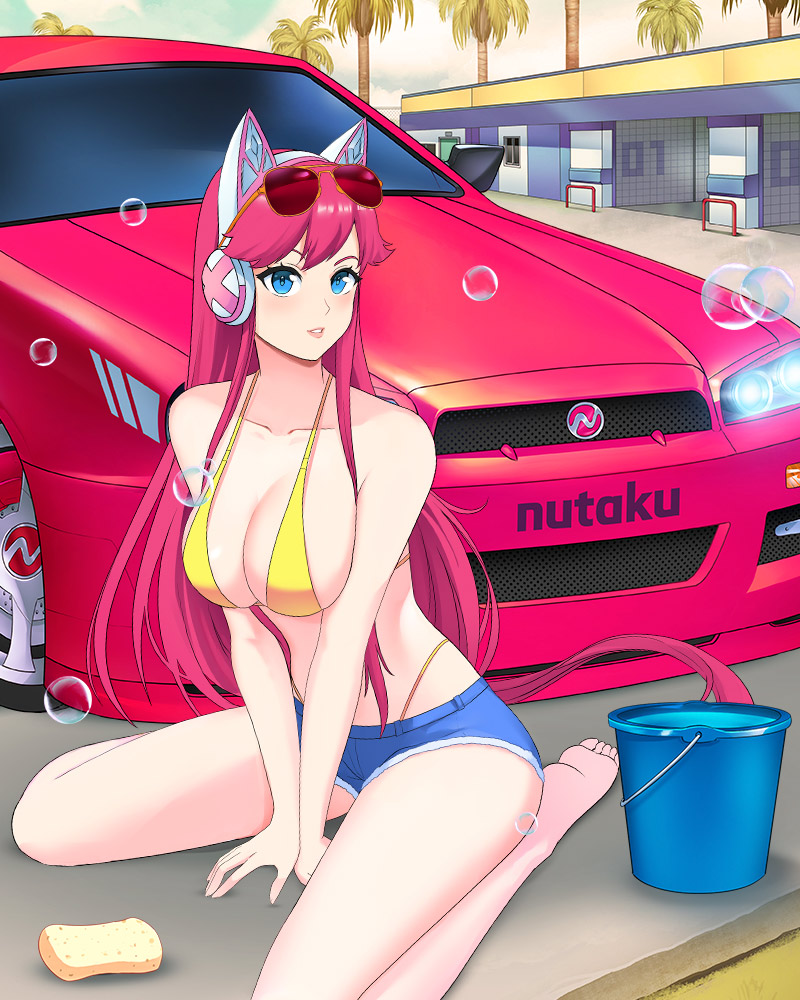 Nutaku-tan in front of her car
