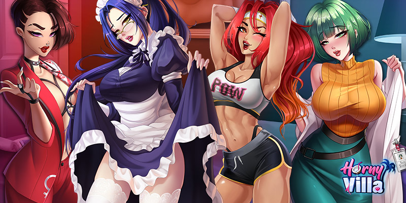 Image showing various waifu from the game Horny Villa