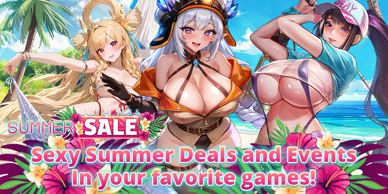 Bild von Charakteren aus Spielen, die während des Nutaku Summer Sale rabattiert werden oder an Events teilnehmen